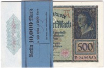 Die deutschen Banknoten ab 1871 nach Rosenberg
Deutsches Reich, 1871-1945
Original-Banderole mit 20 X 500 Reichsmark 27.3.1922. Alles fortlaufende N...