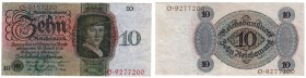 Die deutschen Banknoten ab 1871 nach Rosenberg
Deutsches Reich, 1871-1945
10 Reichsmark 11.10.1924. KN 7-stellig, Serie C/O.
III-II, selten