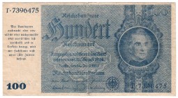 Die deutschen Banknoten ab 1871 nach Rosenberg
Deutsches Reich, 1871-1945
Notausgaben im Frühjahr 1945
100 Reichsmark 24.6.1935. IV-III, kl. Einriß...