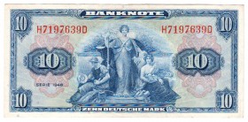 Die deutschen Banknoten ab 1871 nach Rosenberg
Westliche Besatzungszonen und BRD, ab 1948
10 Deutsche Mark, Serie 1948. Serie H/D.
III-II