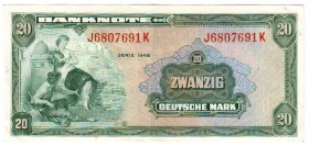 Die deutschen Banknoten ab 1871 nach Rosenberg
Westliche Besatzungszonen und BRD, ab 1948
20 Deutsche Mark, Serie 1948. Serie J/K.
II