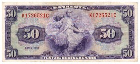Die deutschen Banknoten ab 1871 nach Rosenberg
Westliche Besatzungszonen und BRD, ab 1948
50 Deutsche Mark, Serie 1948. Normal-Ausgabe Serie K/C.
I...