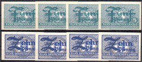 Die deutschen Banknoten ab 1871 nach Rosenberg
Westliche Besatzungszonen und BRD, ab 1948
Je 4 X 5 und 10 Pfennig o.D. (1948). Alle mit weißer unbed...