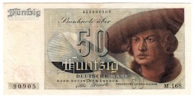 Die deutschen Banknoten ab 1871 nach Rosenberg
Westliche Besatzungszonen und BRD, ab 1948
50 Deutsche Mark 9.12.1948, Franzosenschein. 3-stellige Bl...