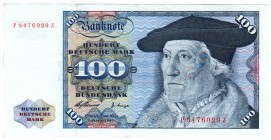 Die deutschen Banknoten ab 1871 nach Rosenberg
Westliche Besatzungszonen und BRD, ab 1948
100 Deutsche Mark 2.1.1960. Serie P/Z.
II