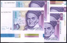 Die deutschen Banknoten ab 1871 nach Rosenberg
Westliche Besatzungszonen und BRD, ab 1948
5 verschiedene Verschnitte zu 10 Mark aus Druckbogen 1.10....