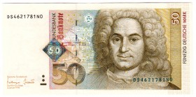 Die deutschen Banknoten ab 1871 nach Rosenberg
Westliche Besatzungszonen und BRD, ab 1948
50 Deutsche Mark 2.1.1996. Serie DS/N.
I
