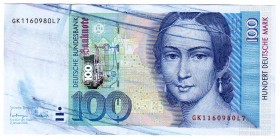 Die deutschen Banknoten ab 1871 nach Rosenberg
Westliche Besatzungszonen und BRD, ab 1948
100 Deutsche Mark Fehldruck 2.1.1996. Serie GK/L. Druck st...