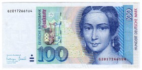 Die deutschen Banknoten ab 1871 nach Rosenberg
Westliche Besatzungszonen und BRD, ab 1948
100 Deutsche Mark 2.1.1996. Serie GZ/U.
II