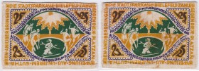 Deutsches Notgeld und KGL
Bielefeld (Westfalen)
Notgeld besonderer Art
25 Mark 2.4.1922, Druck ocker statt orange. Beidseitig Rückseite. Verm. Prob...