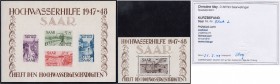 Deutschland
Saarland
Hochwasserblockpaar 1948, ungebraucht mit Falz, Block 1 geprüft Ney BPP, Block 2 Kurzbefund Ney BPP. Mi. 650,-€.
*