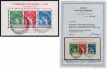 Deutschland
Berlin
Währungsgeschädigten-Block 1949 mit Sonderstempel. Fotoattest Schlegel BPP >einwandfrei