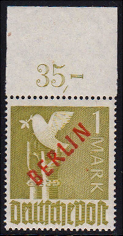 Deutschland
Berlin
1 M Rotaufdruck 1949, postfrische Erhaltung, Oberrand ungef...