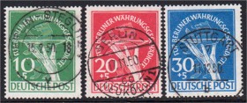 Deutschland
Berlin
Währungsgeschädigte 1949, kpl. gestempelter Prachtsatz, geprüft Schlegel BPP. Mi. 600,-€.
gestempelt