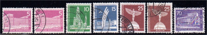 Deutschland
Berlin
Rollenmarken-Bauten 1956, 7 gestempelte Werte mit der Einze...