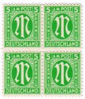 Deutschland
Alliierte Besetzung (Amerikanische u. Brit. Zone)
5 Pf. AM-Post 1945, Doppeldruck im Viererblock, postfrische Kabinetterhaltung, ohne Si...