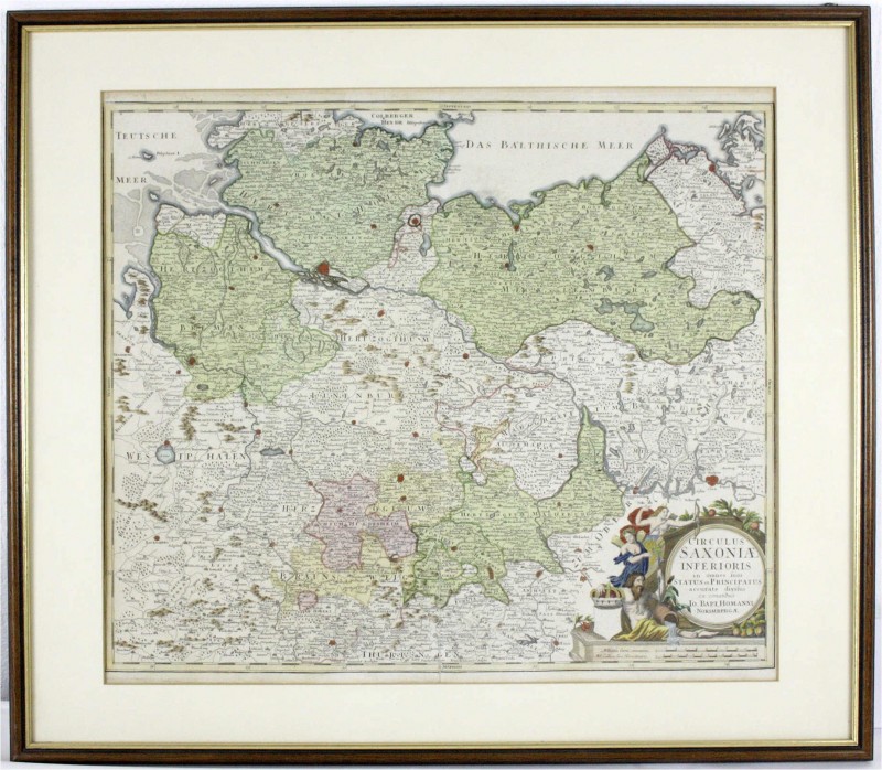 Bilder
Drucke
Kolorierte Kupferstich-Landkarte "Saxonia Inferioris" (Niedersac...