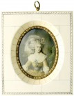 Elfenbein
Gouache-Elfenbeinminiatur, 19 Jh. signiert Kayl. Portrait einer barocken Dame. Oval, 85 X 65 mm, im Elfenbeinrahmen, 122 X 143 mm. Rückseit...