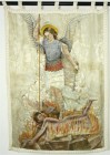 Religion
Christliche Sakralkunst
Großes Brokat-Banner (sogen. "Antependium") um 1900. Erzengel Michael bekämpft den Teufel. 61 X 85 cm.
Wasserfleck...