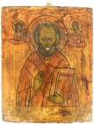 Religion
Ikonen
Russisch-orthodoxe Ikone um 1900. Heiliger Nikolaus. Nordrussland, Holz, 17,5 X 22 cm