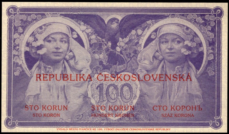 Czechoslovakia 100 Korun 1919 Official Reprint
P# 11a; With Certificate; Reprin...