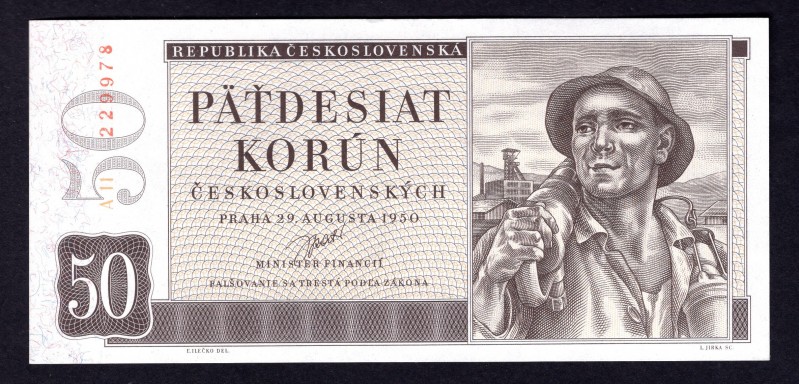 Czechoslovakia 50 Korun 1950
Bajer 85a. Series A. UNC