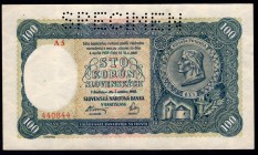 Slovakia 100 Korun 1940 Specimen
P# 10s; II. Emisia; AUNC