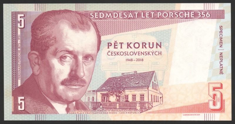 Czech Republic 5 Korun 2019 Specimen
P6009-Gabris; UNC-; Mintage: 500; Ferdinan...