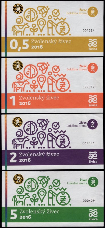 Slovakia Lot of 4 Notes "Zvolenský živec" 2016
0.5 1 2 5 Živcu 2016; Local City...