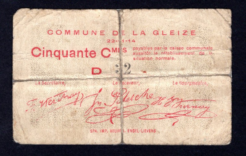 Belgium 50 Centimes 1914
Commune De La Gleize