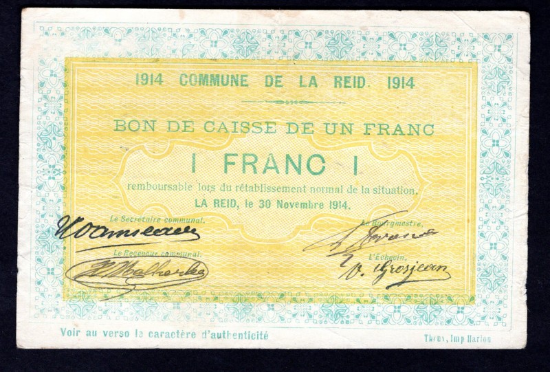 Belgium 1 Franc 1914
Commune de La Reid