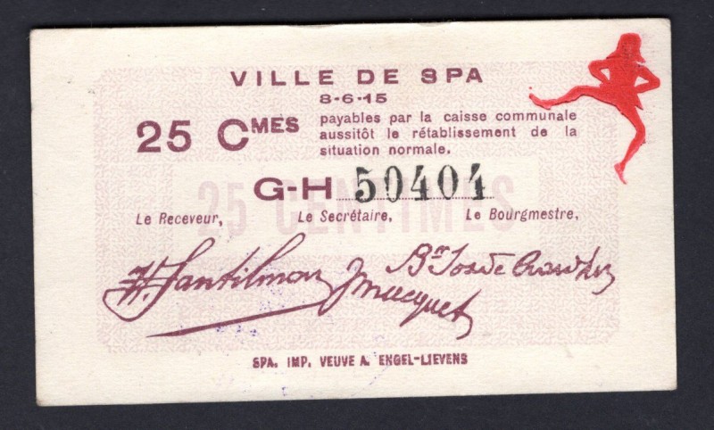 Belgium 25 Cetimes 1915
Ville de Spa