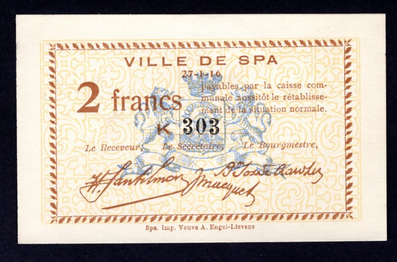 Belgium 2 Francs 1916
Ville de Spa