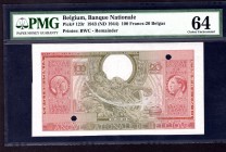 Belgium 100 Francs - 20 Belgas 1943 - 1944 (ND) PMG 64
P# 123r; Ser.#; PGM 64; UNC