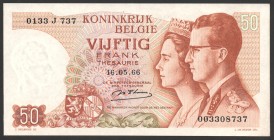 Belgium 50 Francs 1966
P# 139; № 0133 J 737; UNC-; "King Baudouin I & Queen Fabiola "