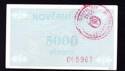 Bosnia and Herzegovina 5000 Dinara 1992 NOVI TRAVNIK
P# 51b. Rare. XF-AU.
