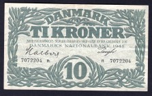 Denmark 10 Kroner 1948 Prefix N
P# 37f. VF, folded, crispy.