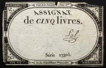 France 5 Livres 1793
P# A76; 10 Brumaire An II (31.10.1793); # 23305