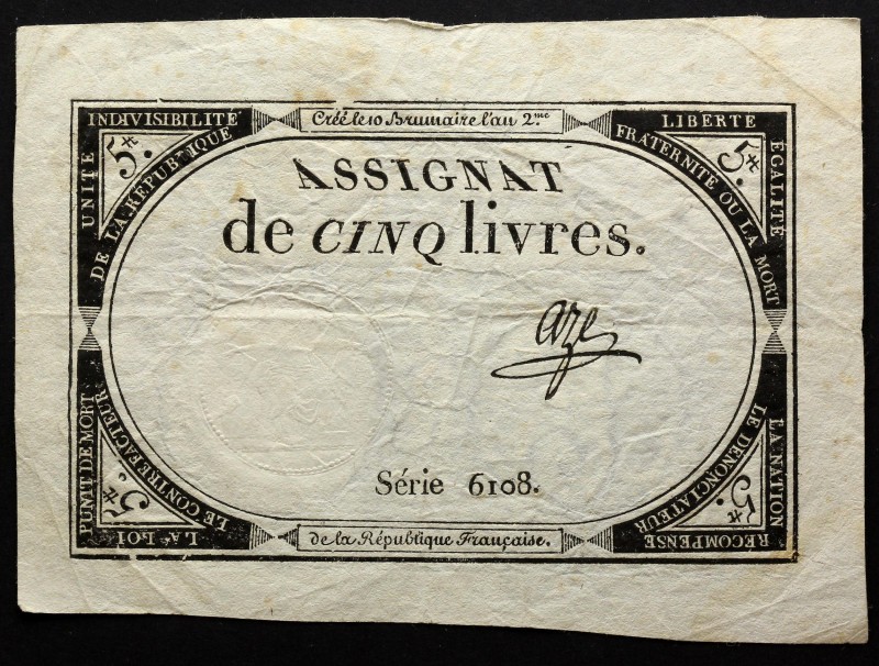 France 5 Livres 1793
P# A76; 10 Brumaire An II (31.10.1793); # 6108