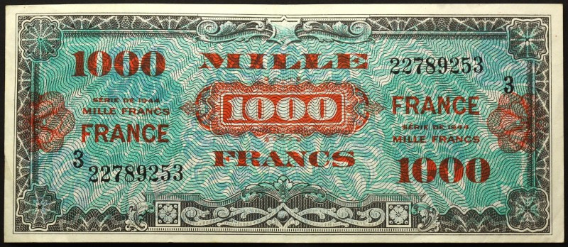 France 1000 Francs 1944 Rare!
P# 125c; # 3 22789253; XF; Krauze: VF - 225$ UNC ...