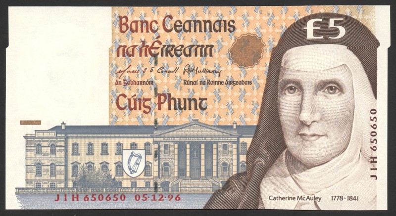 Ireland Republic 5 Pounds 1996
P# 75b; № JIH 650650; UNC; "Catherine McAuley"