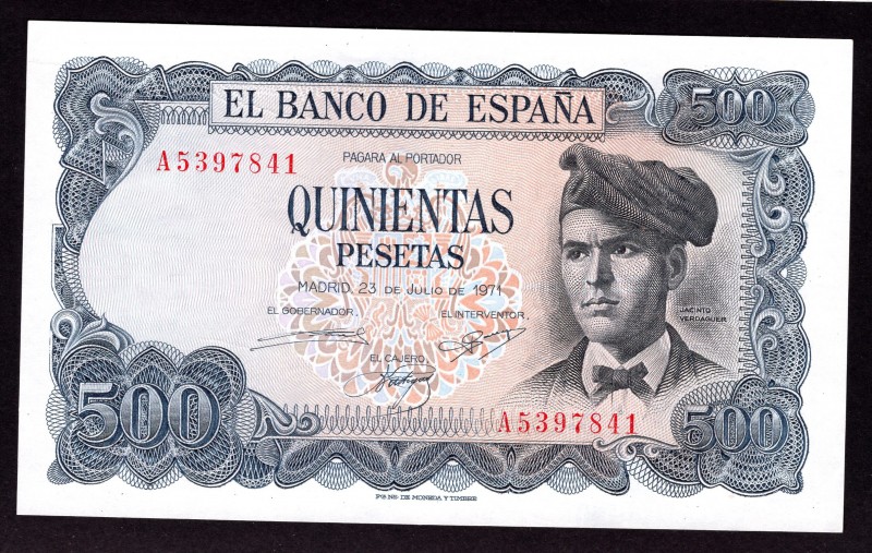 Spain 500 Pesetas 1973 23.7.1971
P# 153a. UNC. Pick value 50$