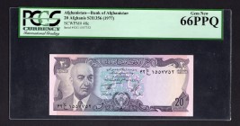 Afghanistan 20 Afghanis 1977 SH1356 PCGS 66
P# 48c; PCGS Currency 66 Superb Gem New. Rare in this grade.