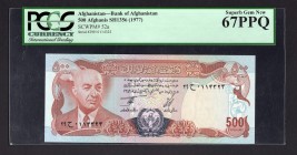 Afghanistan 500 Afghanis 1977 SH1356 PCGS 67
P# 52a; PCGS Currency 66 Superb Gem New. Rare in this grade.