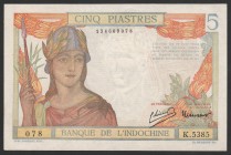 French Indochina 5 Piastres 1946
P# 55; № K.5385 078; UNC-