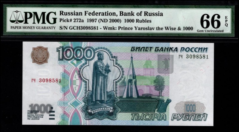 Russia 1000 Roubles 1997 PMG UNC 66
P# 272a, гч 3098581, UNC 66