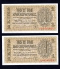 Ukraine 1 Karbovanets 1942 Lot of 2 pcs.
P# 49; Two pcs with consecutive numbers