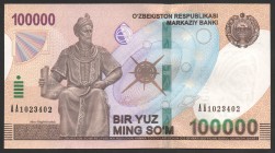 Uzbekistan 100000 Som 2019 Serie AA
P# 86a; № AA 1023402; UNC; "Ulugh Beg"