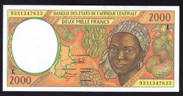 Central African States 2000 Francs 1993 L for Gabon
Pick# 403Lb; UNC. Not common.