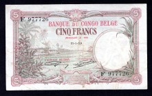 Belgian Congo 5 Francs 1929
P# 8e; VF